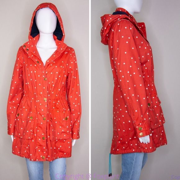 Boden women's 100% cotton hooded red parka with white polka dot, size 8 - Picture 8 of 16